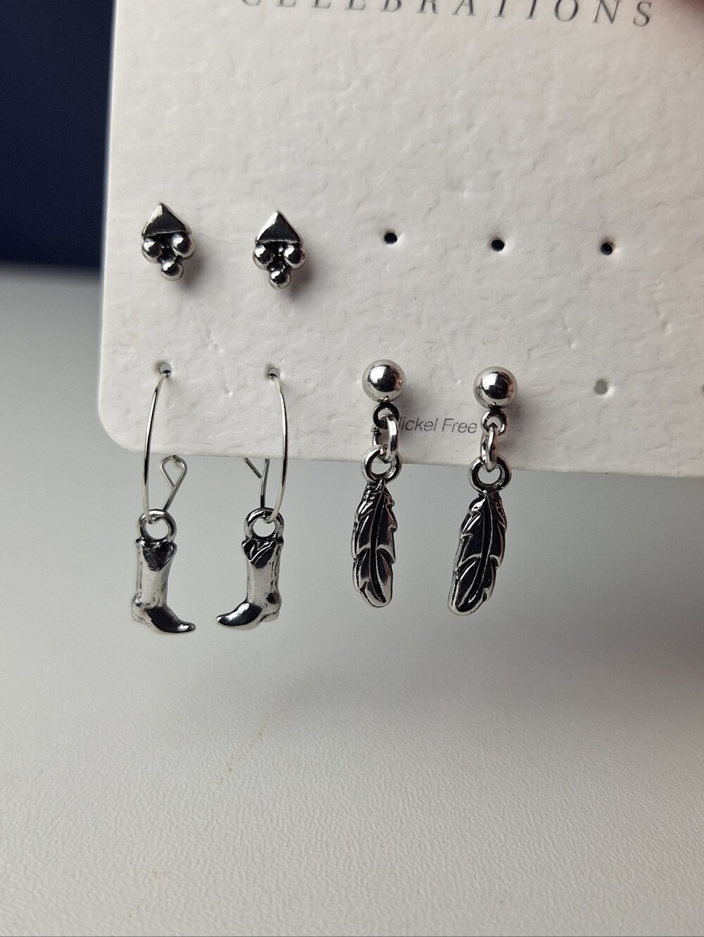 3 Pairs Maurices Celebrations Western Earring Cowgirl Boots Feathers